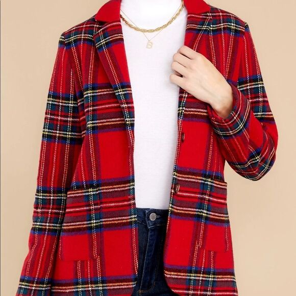 Chic Plaid Blazer in Red ❤️ - Picture 3 of 9